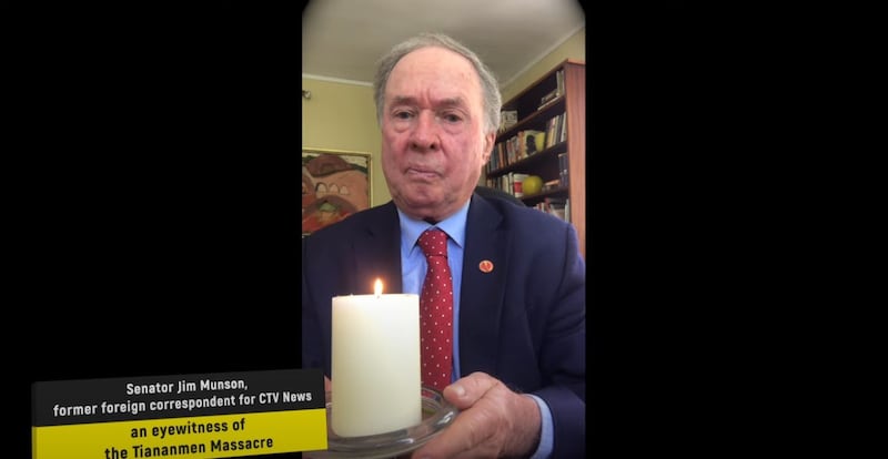 加拿大参议员吉姆·穆森(Jim Munson)当年亲眼见证天安门屠杀。 (网路截图)