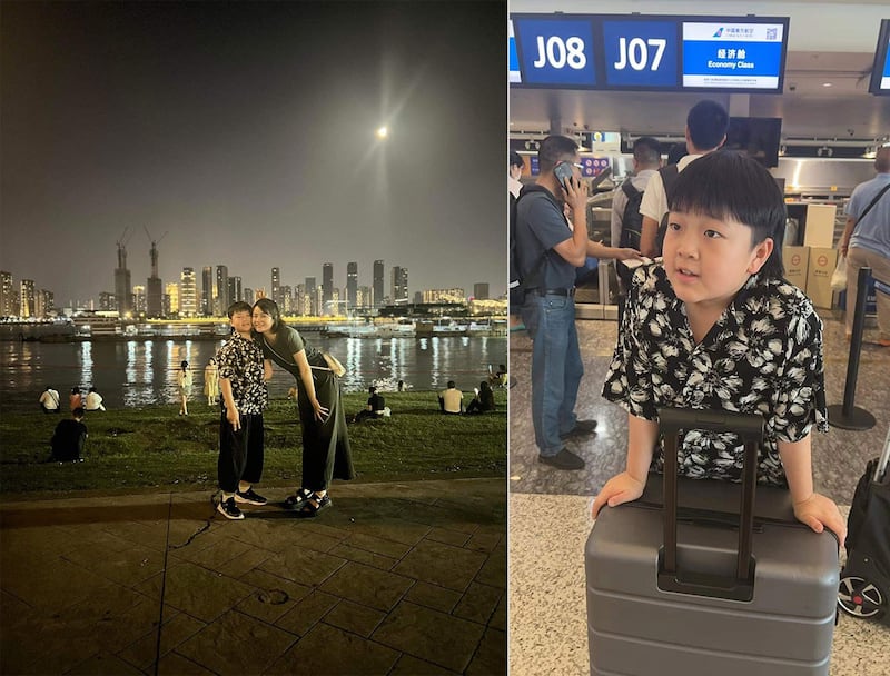 左图:因多次被迫失学,李文足自从5月起带同儿子到各地过着游学的生活。(相片由受访者提供);右图:游学生活让王广微的情绪逐渐恢復以往的朝气。(相片由受访者提供)