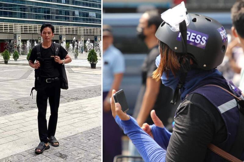 ၂၀၁၈ ခုနှစ်က သတင်းထောက် ကိုရဲကိုကို (ဝဲ) နှင့် ၂၀၂၁ ခုနှစ်က သတင်းထောက် မသူဇာအား တွေ့ရစဉ်။ (Photo courtesy of Ye Ko Ko and Thuzar)