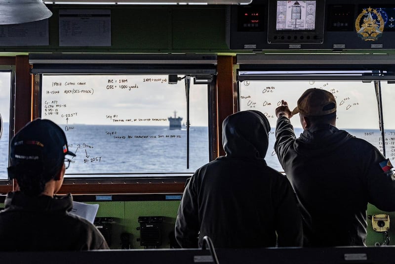 This image released by the Armed Forces of the Philippines on Aug. 4, 2025, shows the joint India-Philippines naval exercise in the South China Sea.
