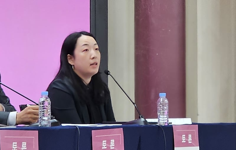 20일 ‘국회외교안보포럼’ 발족식에서 조비연 세종연구소 연구위원이 발언하고 있다.