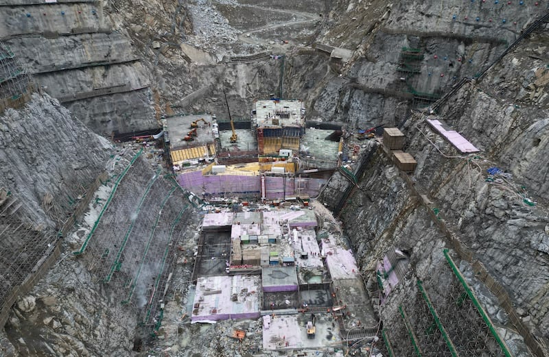 Aerial view of Yebatan Hydropower Station under construction in Tibet Autonomous Region on March 29, 2023.