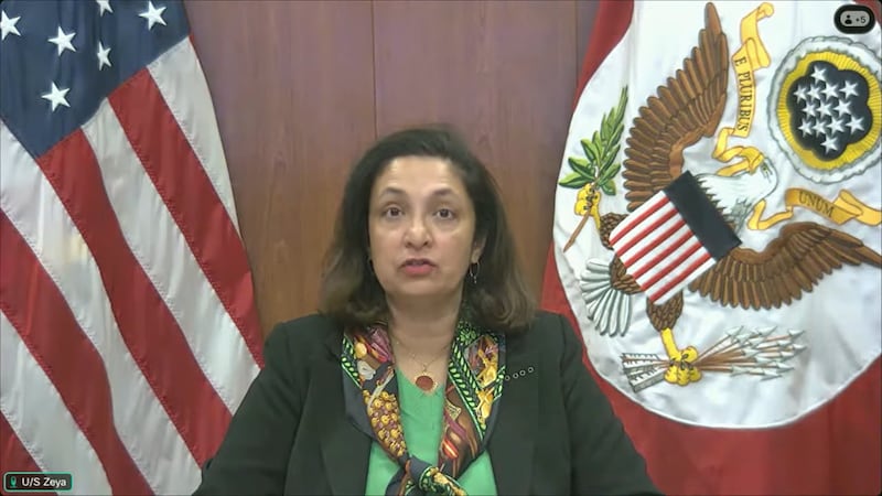 美国国务院负责民事安全、民主和人权事务的副国务卿乌兹拉·泽雅(Uzra Zeya)在会上表示,中国透过多种手段,在境外非法侵害异议人士的人权及基本自由。(视频截图/美国国会官网)