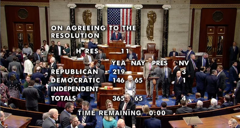 2023年1月10日,美国国会众议院通过决议案,将成立"美国和中共战略竞争委员会"。(会议视频直播截图)