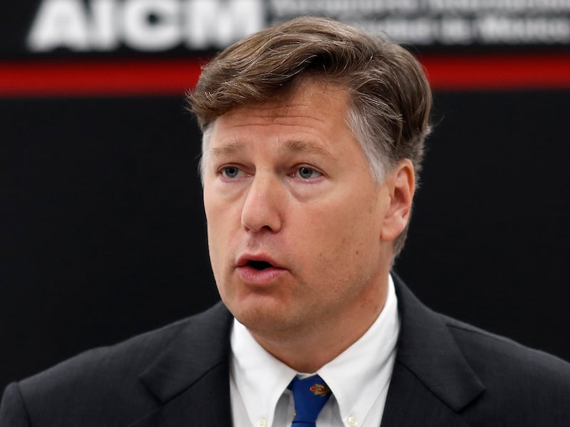Christopher Landau delivers a statement to members of the media at the Benito Juarez International Airport, upon his arrival to Mexico City, Aug. 16, 2019.